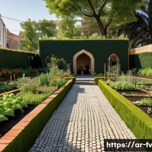 Home 27 소규모 도시에서의 자연 연결성 증진 전략 - **Prompt 1: Vibrant Community Garden in an Arabic Neighborhood**
"A photorealistic, wide-angle s...