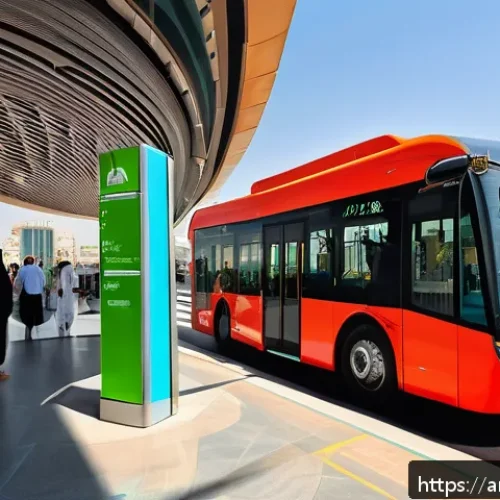Home 13 자연 연결성을 위한 대중교통 활용하기 - A bustling Middle Eastern urban scene featuring modern electric buses and a clean metro station with...
